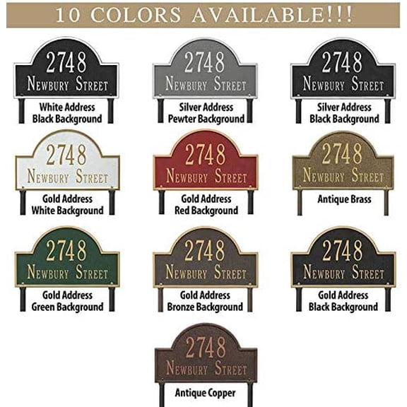 Personalized Cast Metal Address plaque - LAWN MOUNTED Arch Plaque. Made in the USA. BEWARE OF IMPORT IMITATIONS. Display your address and street name. Custom house number sign.