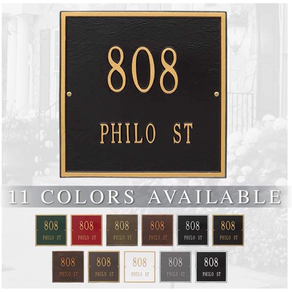 Personalized Cast -The Standard Square Plaque. Display your address and street name., Many Colors Options