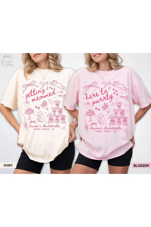 Personalized Cat Bachelorette Shirt Custom Getting Meowied Funny Cat Themed Bach Party Fav