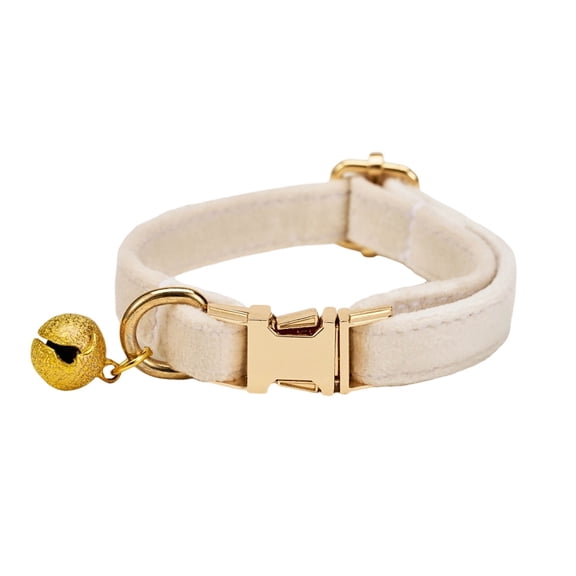 Personalized Cat Collar with Bell & Breakaway Buckle, Custom Engraved Pet Name & Phone Number, Adjustable Fabric Collar for Cats & Small Dogs (7" - 11.8"),Beige,One Size