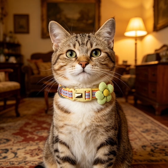 Personalized Cat Collar with Custom Name & Phone Number, Reflective Soft Neoprene Collar with Flower Decoration, Quick Release Buckle, Adjustable for Cats and Kittens (M: Fit 13.7-19.6" Neck)