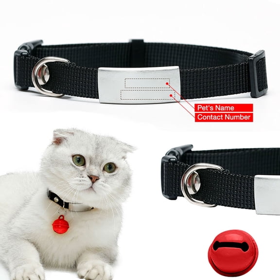 Personalized Cat Collar With Name Tag And Bell Personalized Quick Release Collar With Silent Slide On ID Tags For Boy And Girl Cat （The Name Is To 8 Characters）