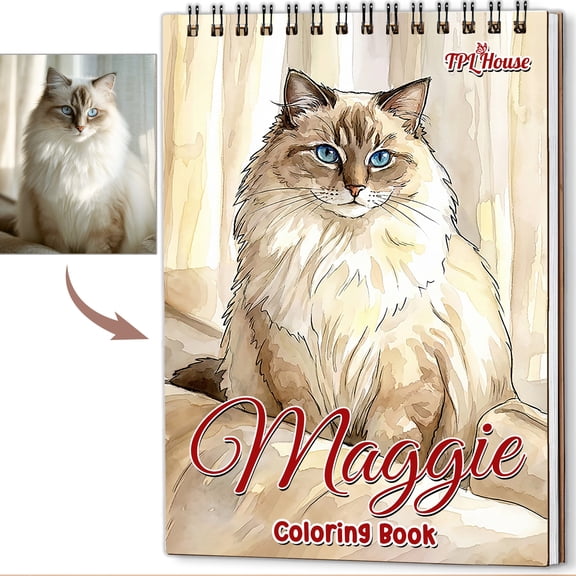 Personalized Cat Coloring Book for Adults  Custom Cat Line Art Coloring Pages from Photos, 1248 Pages, Pet Memory Keepsake for Pet Lovers, Premium Wooden Cover, Spiral Binding