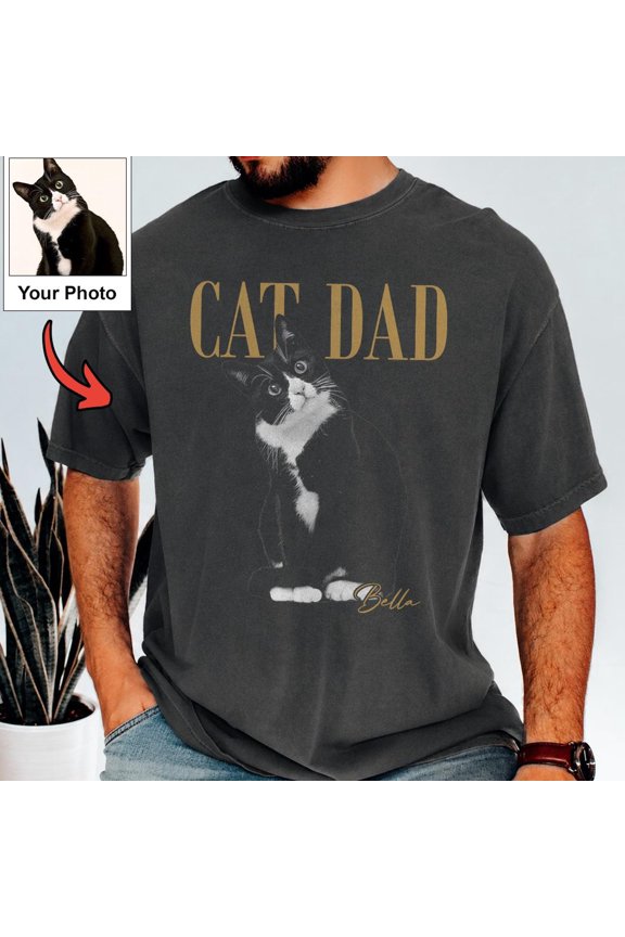 Personalized Cat Dad Shirt Custom Cat Photo Tee Pet Father Gift Cat Dad Ever Shirt Cat Lov