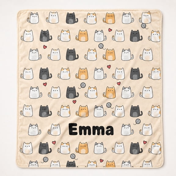 Personalized Cat Fleece Blanket, Custom Name Kitty Pattern Throw, 280gsm Polyester, 3D Print, 30x40 to 60x80 in