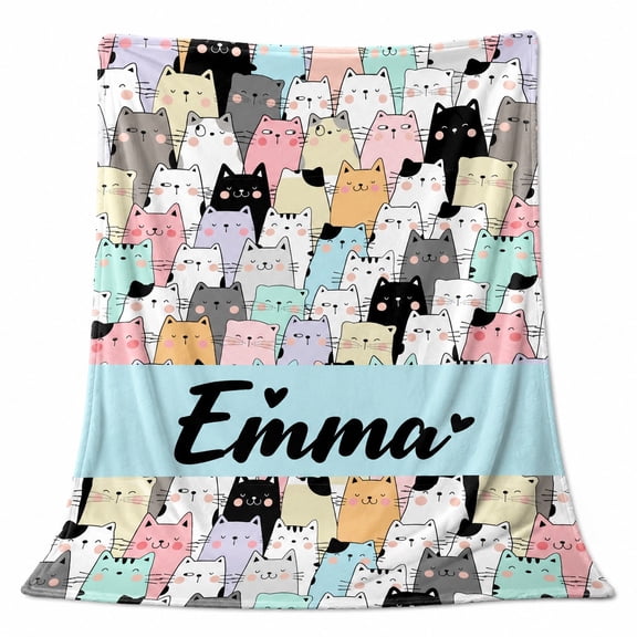 Personalized Cat Fleece Blanket with Name, Custom 3D Print Polyester Throw Blanket, 280gsm, 30x40 to 60x80 In