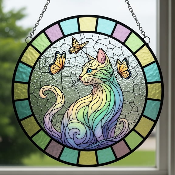 Personalized Cat Memorial Hanging Decor, Sympathy Gift for Loss of Pet, Cat Remembrance Gift, Stained Glass, Pet Memorial Ornament Window Hanging