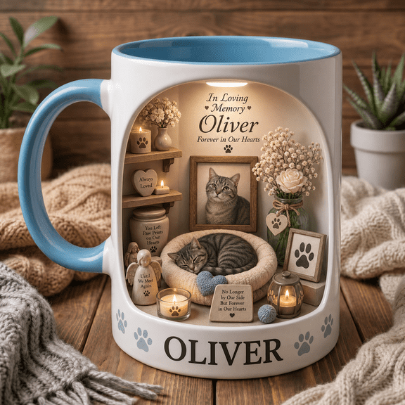 Personalized Cat Memorial Mug, Custom Pet Remembrance Coffee Cup with Cat Name