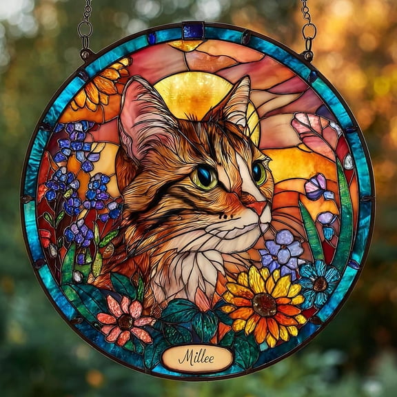 Personalized Cat Memorial Suncatcher: Custom Pet Portrait, Sympathy Gift