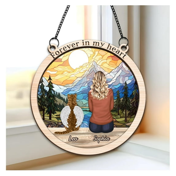 Personalized Cat Memorial Suncatcher - Loss of Cat Sympathy Gift - Pet Loss Gift for Lover - Cat Passing Away Gift - Hanging Indoor Window Decor - Custom Suncatcher Ornament Decoration