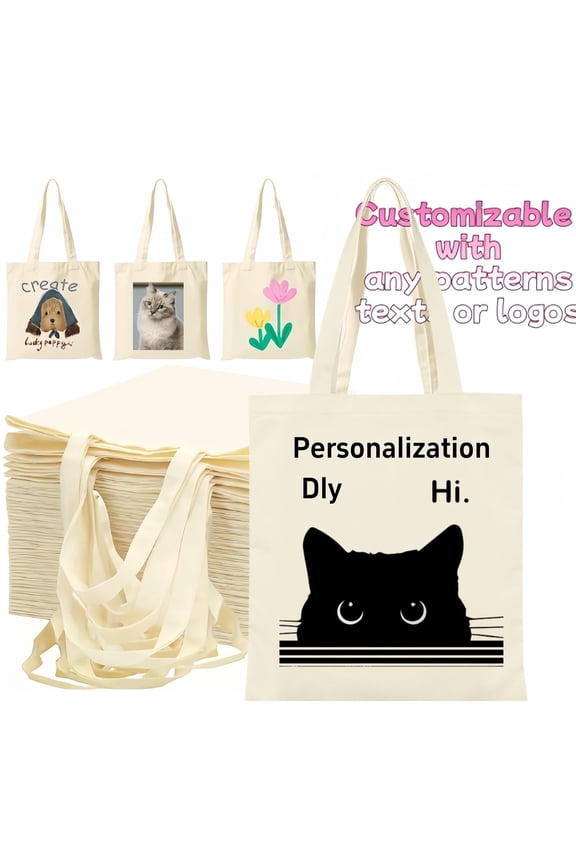 Personalized Cat Mom Canvas Tote Bag Custom Name Photo Daily Carry