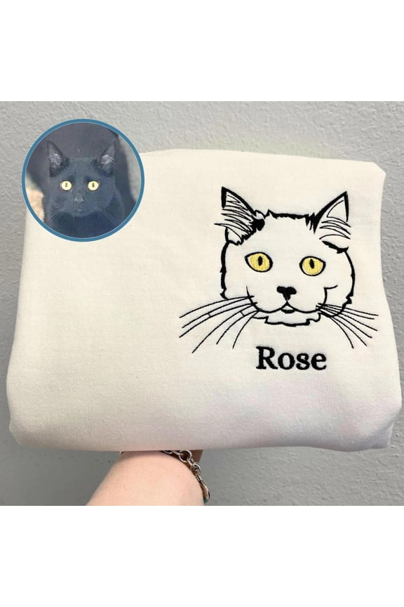 Personalized Cat Outline Embroidered Sweater from Cat Photo, Custom Embroidered Sweatshirt