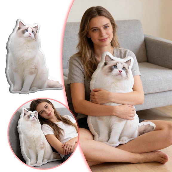 Personalized Cat Pillow, Custom Shaped Pillow with Picture, Throw Pillows for Kids Bedroom Living Room and Sofa, Soft Polyester for Home Decor or Gift