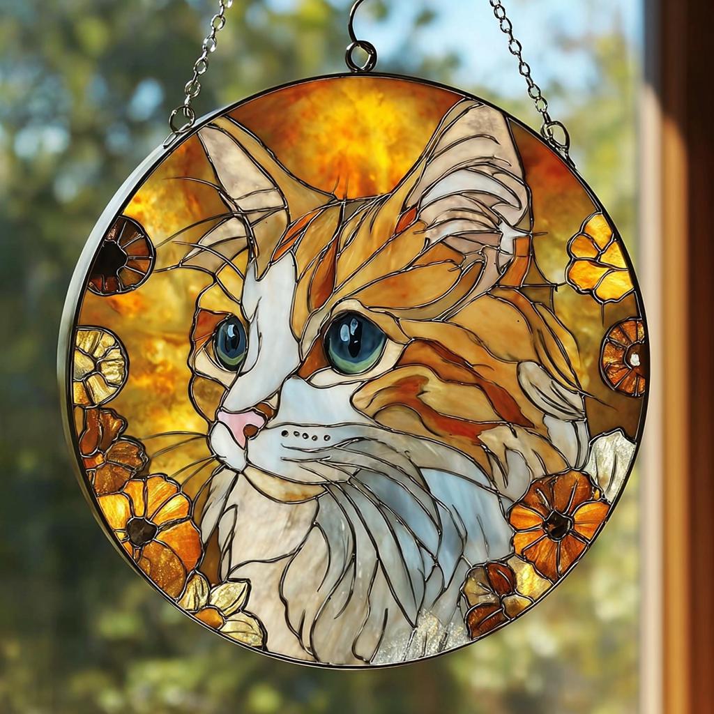 Personalized Cat Portrait Stained Glass Suncatcher: Pet Memorial Decor ...