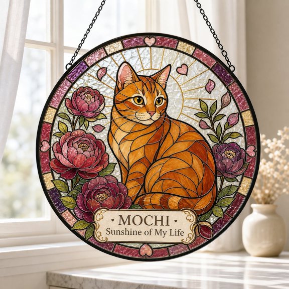 Personalized Cat Suncatcher Custom Portrait Stained Glass Window Hanging Pet Lover Gift