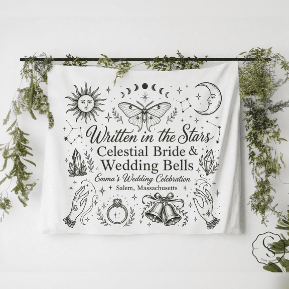 Personalized Celestial Wedding Tapestry Wall Hanging