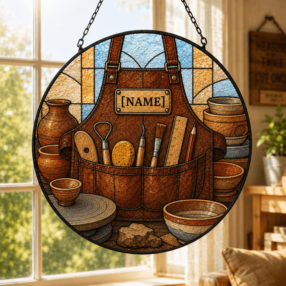 Personalized Ceramic Artist Window Hanging Suncatcher for Potter Studio Gift