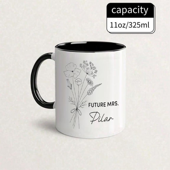 Personalized Ceramic Coffee Mug with Floral Design Name Elegant Floral Pattern Microwave Reusable Weddings Birthdays