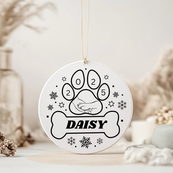Personalized Ceramic Dog Paw Ornament, Custom Pet Name Keepsake Decoration, Unique Pet Memory Ornament