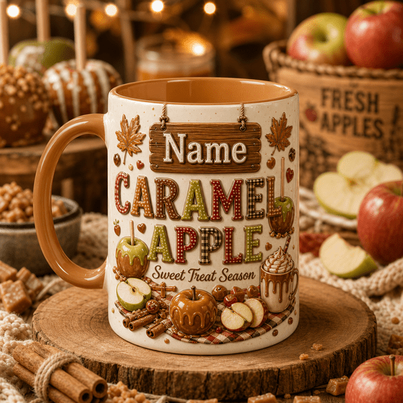 Personalized Ceramic Mug Caramel Apple Fall Sweet Treat