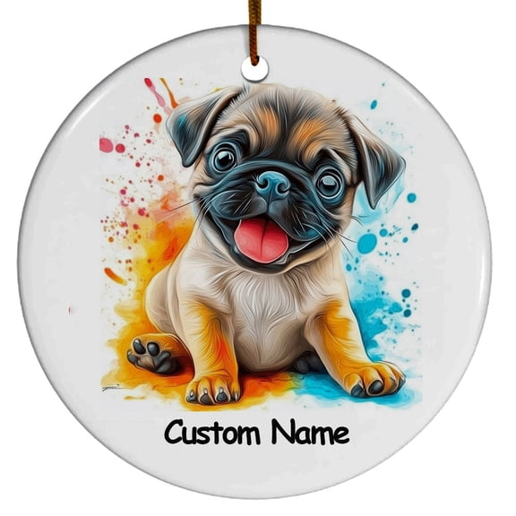 Personalized Ceramic Ornament, Christmas Ornament, Gift for Mother's day, Father's day, Christmas, Pug Dog Theme