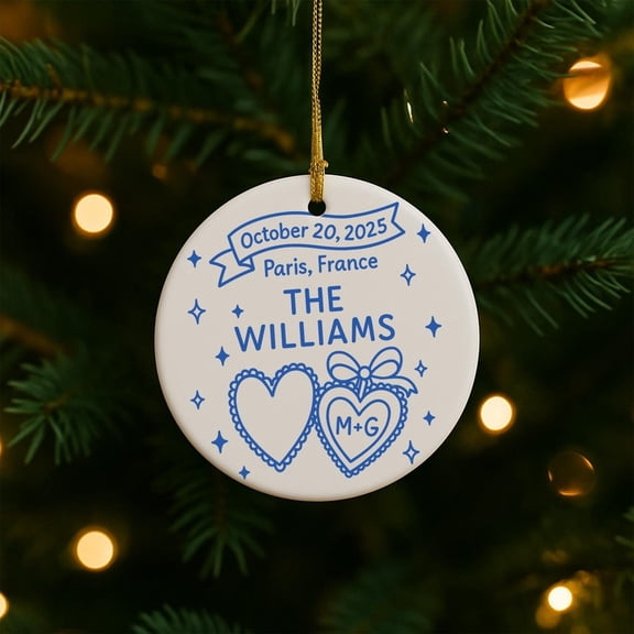 Personalized Ceramic Wedding Ornament Newlywed Keepsake Gift