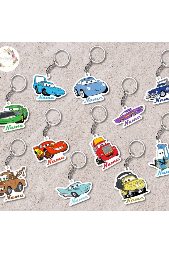 Personalized All Characters Fairytale Cars Keychain, Lightening McQueen Tow Mater Doc Hudson Luigi Guido Tow Mater Keychain, Gift for Her Him (1 keychain)
