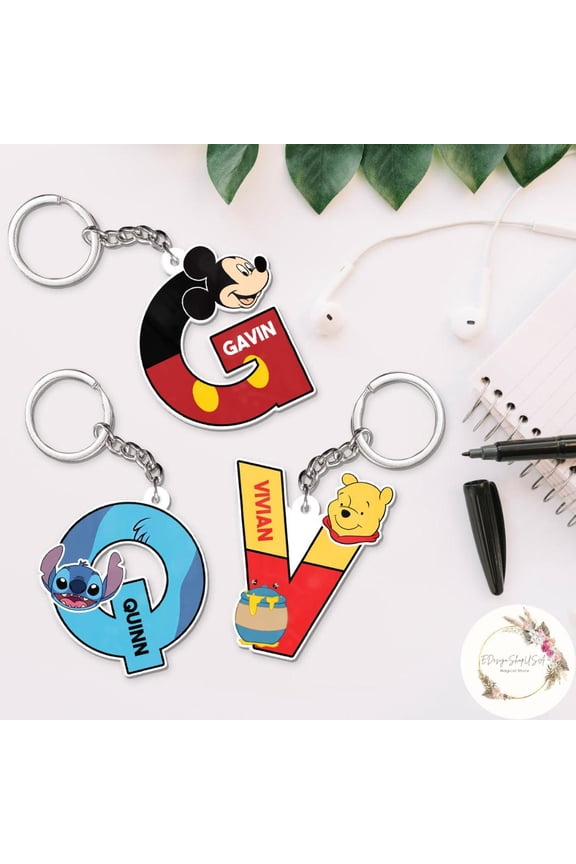 Personalized All Characters Fairytale Keychain, Cute Mouse and Friends Blue Alien Honey Bear Toy Adventure Fairytale Princess Birthday, Fairytale Park Fairytaleland Family Trip (1 keychain)