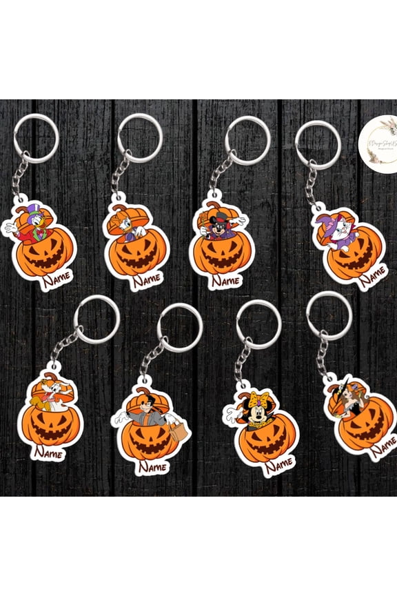 Personalized All Characters Fairytale Pumpkin Halloween Keychain, Cute Mouse and Friends Marie Cat Bookish Princess Princess Keychains, Fairytale Spooky Season (1 keychain)