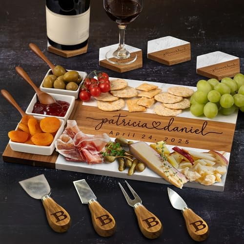Personalized Charcuterie Board Wedding Gift - Custom Marble Cheese Board, Customizable Kitchen Gifts for Couples, Wood Engraved Bridal Shower Gifts$$Home Decor, Kitchen, & Other