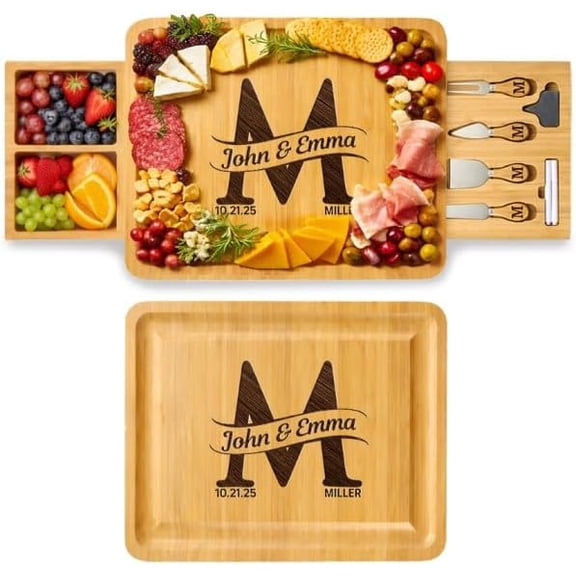Personalized Charcuterie Board, Wood Engraved Custom Cheese Board, Customized Serving Tray Wedding Gifts for Couples, Engagement, Bridal Shower, Housewarming, and Christmas Gifts 2025
