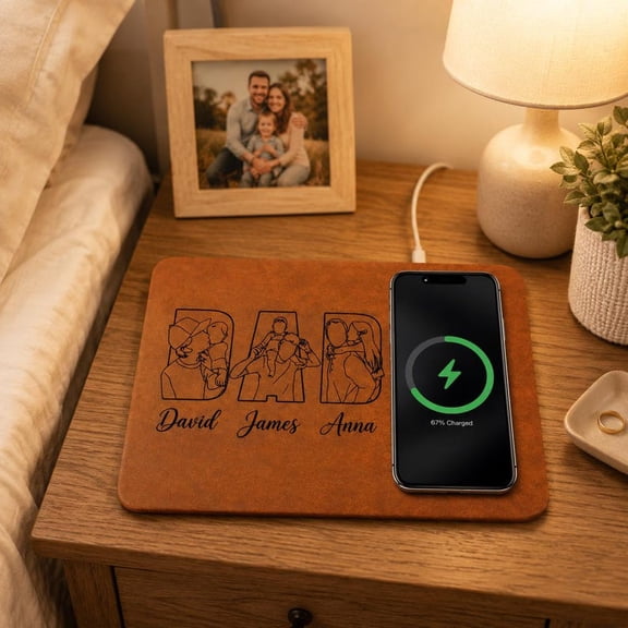 Personalized Charging Mouse Pad, Custom Leather Desk Mat for Office Decor