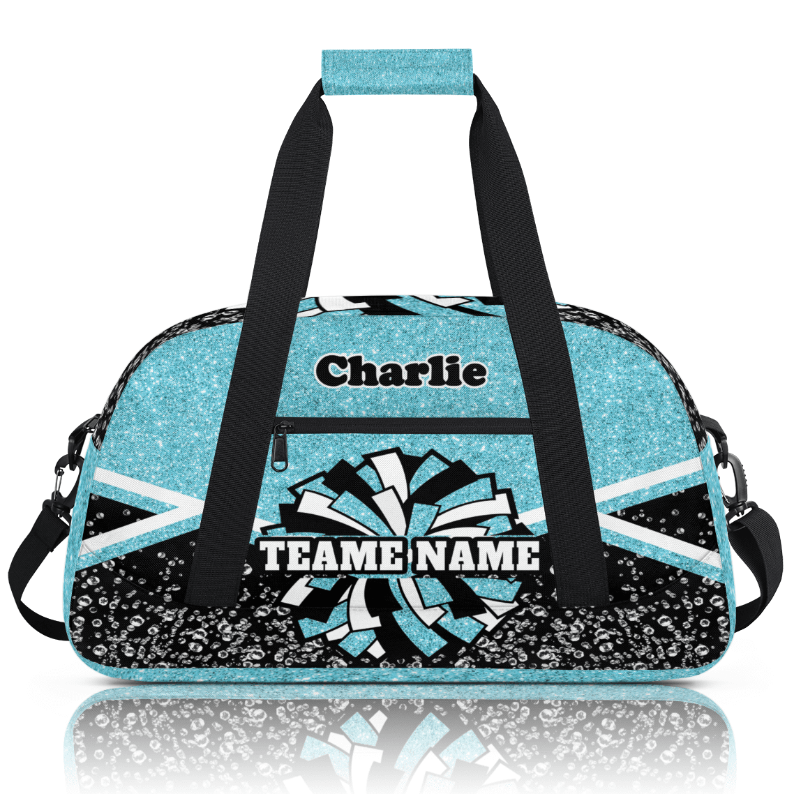 Personalized Cheerleader Bag Dance Bag, Custom Team Bag Gym Bag Sport Duffel Bag, Weekender Bags Travel Bag for Cheer Team Azure Glitter