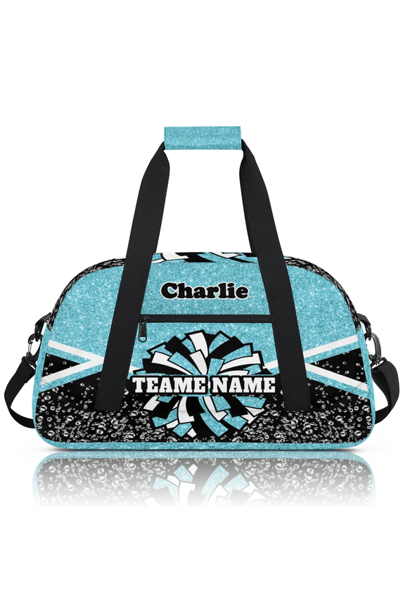 Personalized Cheerleader Bag Dance Bag, Custom Team Bag Gym Bag Sport Duffel Bag, Weekender Bags Travel Bag for Cheer Team Azure Glitter