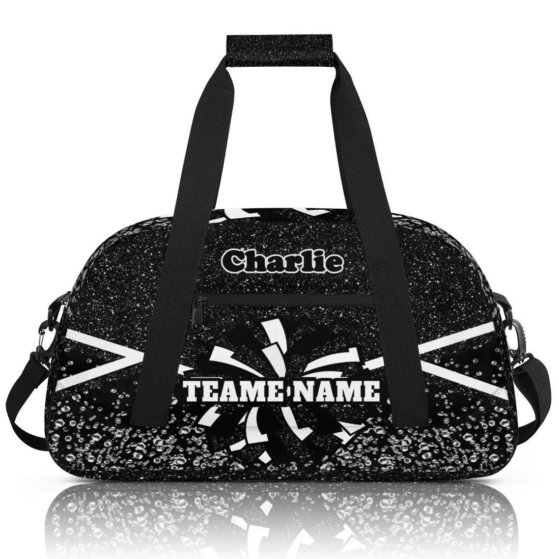 Personalized Cheerleader Bag Dance Bag, Custom Team Bag Gym Bag Sport Duffel Bag, Weekender Bags Travel Bag for Cheer Team Black Glitter