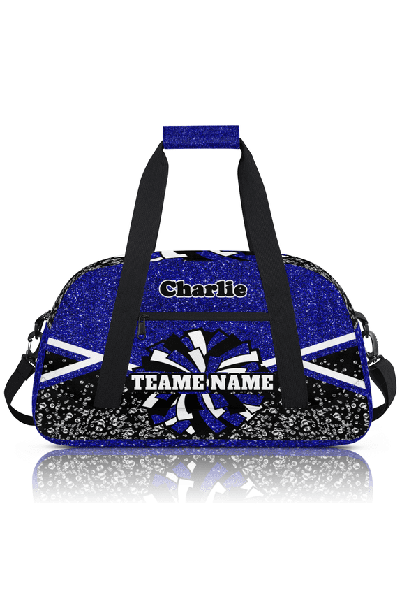 Personalized Cheerleader Bag Dance Bag, Custom Team Bag Gym Bag Sport Duffel Bag, Weekender Bags Travel Bag for Cheer Team Blue Glitter