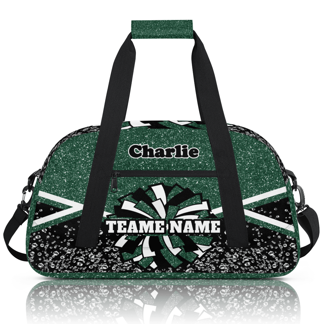 Personalized Cheerleader Bag Dance Bag, Custom Team Bag Gym Bag Sport Duffel Bag, Weekender Bags Travel Bag for Cheer Team Dark Green Glitter