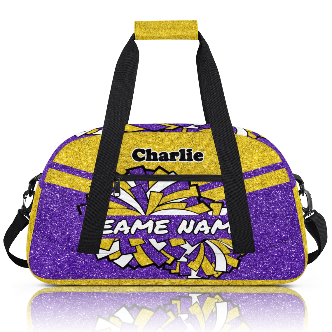 Personalized Cheerleader Bag Dance Bag for Girls, Custom Team Bag Gym Bag Sport Duffel Bag, Weekender Bags Travel Bag for Cheer Team Glitter Gold Purple