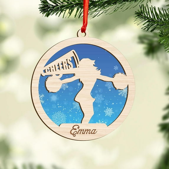Personalized Cheerleader Christmas Ornament 2025, Cheerleading Stuff Ornament, Cheer Captain Ornament, Cheer Girl Dancer Cheerleading with Real Red Pompom Ornament for Xmas Tree (Cheer 2) - 3718