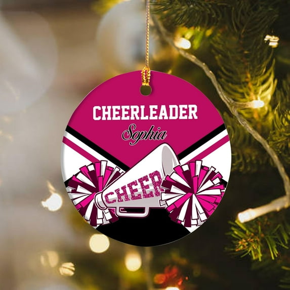 Personalized Cheerleader Christmas Ornament 2025, Cheerleading Stuff Ornament, Cheer Captain Ornament, Cheer Girl Dancer Cheerleading with Real Red Pompom Ornament for Xmas Tree (Cheer 6) - 3723