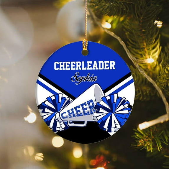 Personalized Cheerleader Christmas Ornament 2025, Cheerleading Stuff Ornament, Cheer Captain Ornament, Cheer Girl Dancer Cheerleading with Real Red Pompom Ornament for Xmas Tree (Cheer 6) - 3723