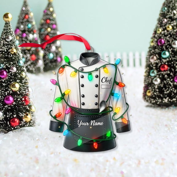 Personalized Chef Acrylic Christmas Ornament with Lights Custom Name Culinary Teacher & Foodie Holiday Tree Decor, Kitchen Home Keepsake