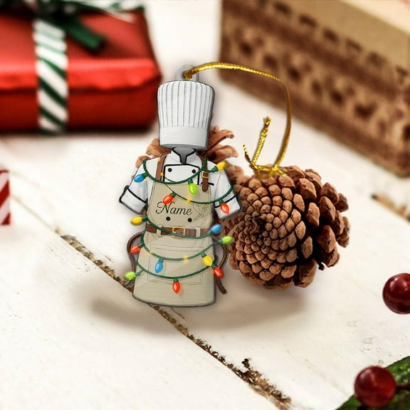 Personalized Chef Acrylic Christmas Ornament with Lights Custom Name Kitchen Holiday Tree Decor, Cook/Baker Culinary Decorative Keepsake