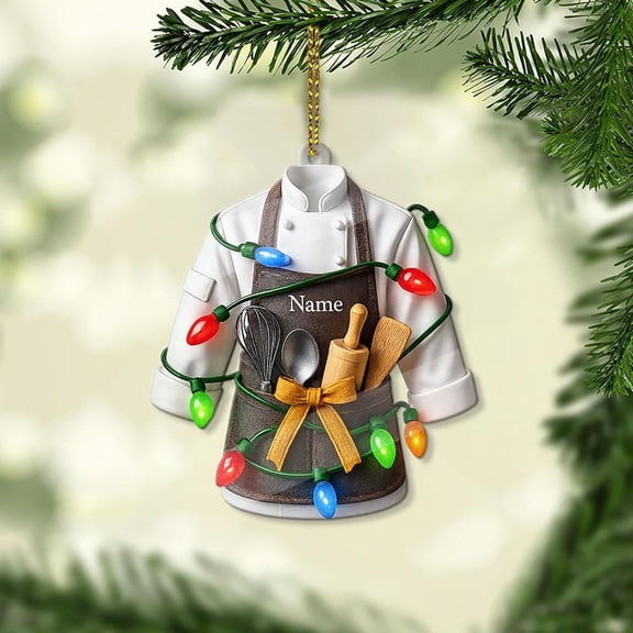 Personalized Chef Apron & Baking Tools Acrylic Christmas Ornament Custom Name Kitchen Holiday Tree Decor, Cook/Baker Culinary Lover Keepsake