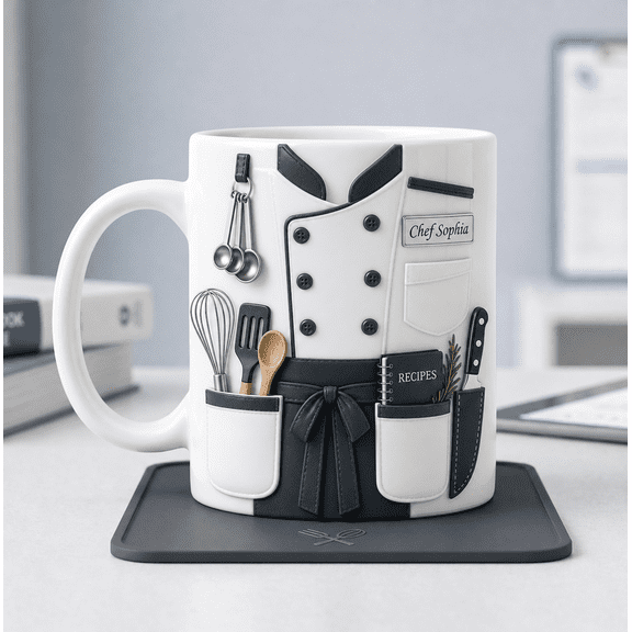Personalized Chef Coffee Mug Custom Name Ceramic Mug for Cooks, Bakers & Kitchen Pros