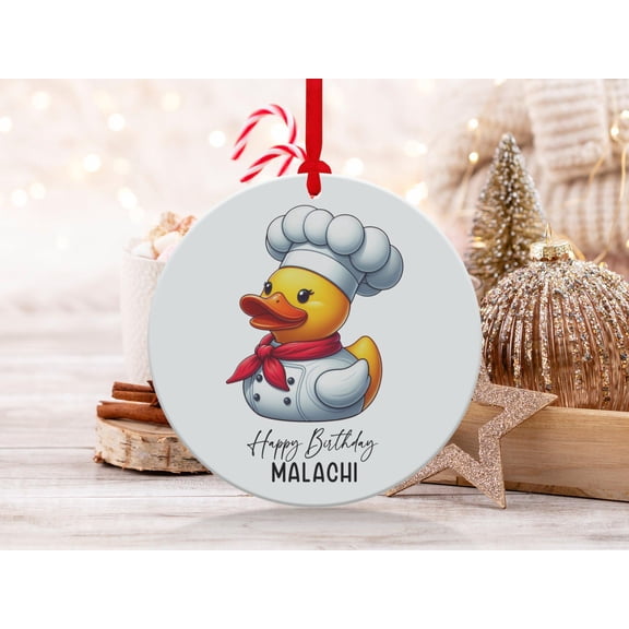 Personalized Chef Duck Birthday Ceramic Ornament with Custom Name, Kitchen Theme Keepsake and Funny Gift for Chef or Duck Collector