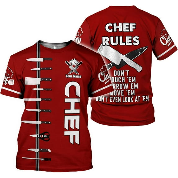 Personalized Chef Shirt, 3D Chef Shirt Gifts Lover Men Women, Tshirt Chef Cook Knife, Master Chef Gifts (XL)