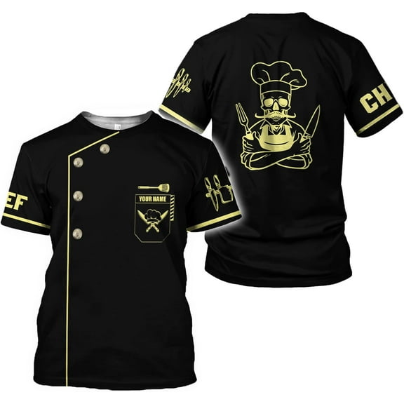 Personalized Chef Shirt Master Chef 3D Shirts Chef Gifts Custom Name Chefs Shirt for Men and Women, Tshirt Chef Utility Shirt (S)