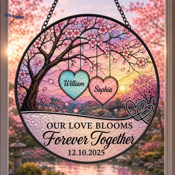 Personalized Cherry Blossom Suncatcher Custom Romantic Floral Couple Gift