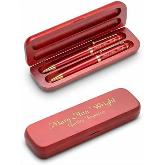 - Personalized Cherrywood Pen & Pencil Box Set with  Engraving$$Office